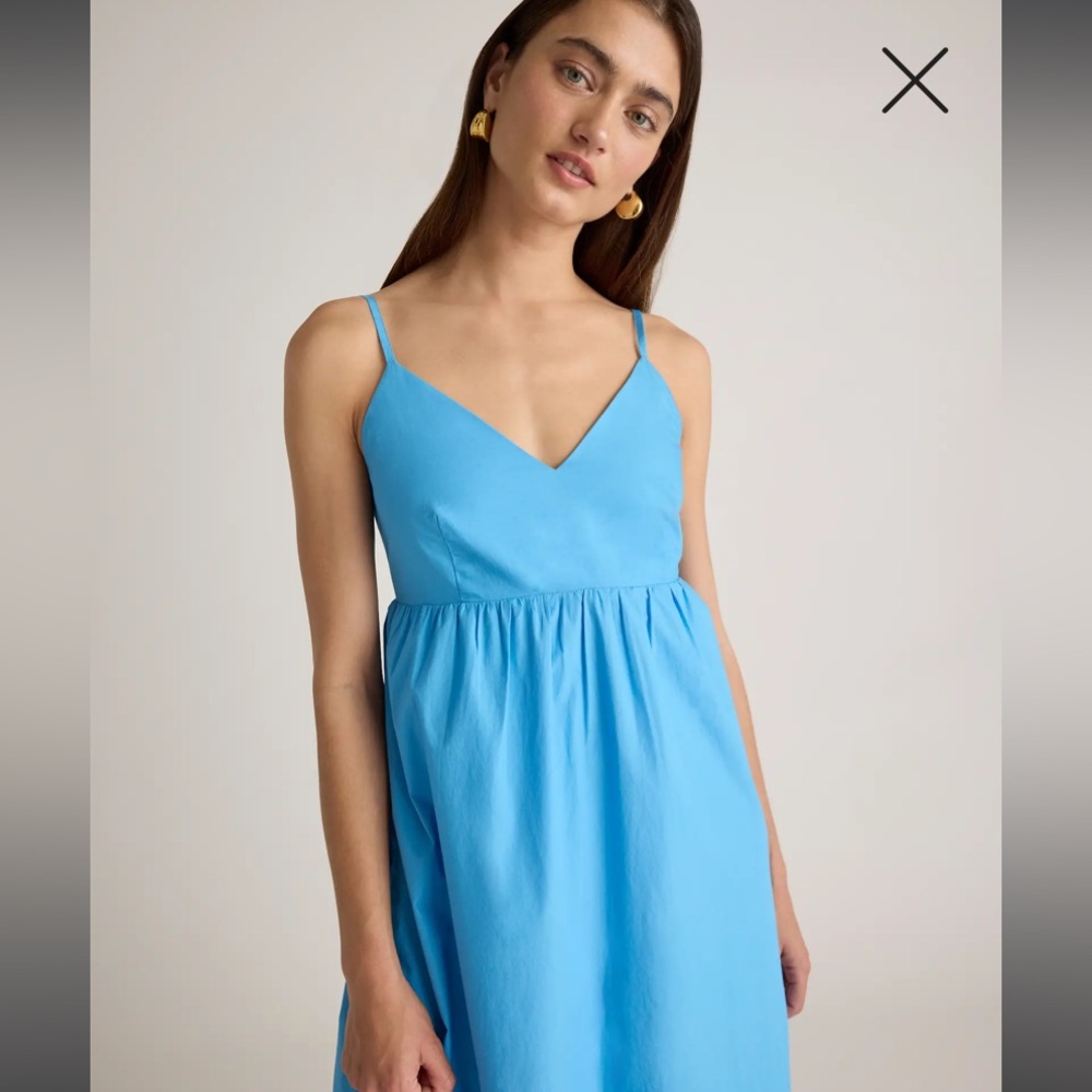 100%cotton Quince Strapless Dress in elegant Blue